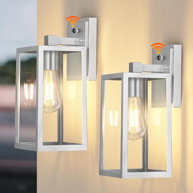PARTPHONER Silver Dusk to Dawn Porch Lights Fixtures Wall Mount, Sensor by PARTPHONER