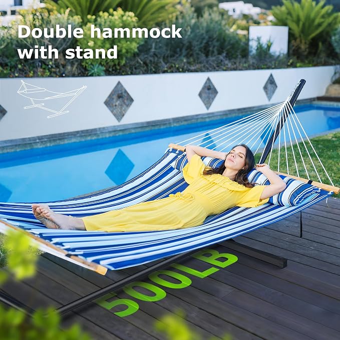Double Hammock with Stand for Outdoor, Heavy Duty Portable Hammock with - Image 2