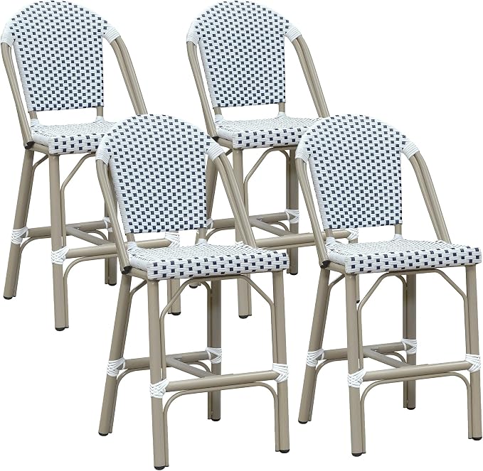 PURPLE LEAF Outdoor Counter Height Bar Stools Set of 4 26'' French Bar Height by PURPLELEAF