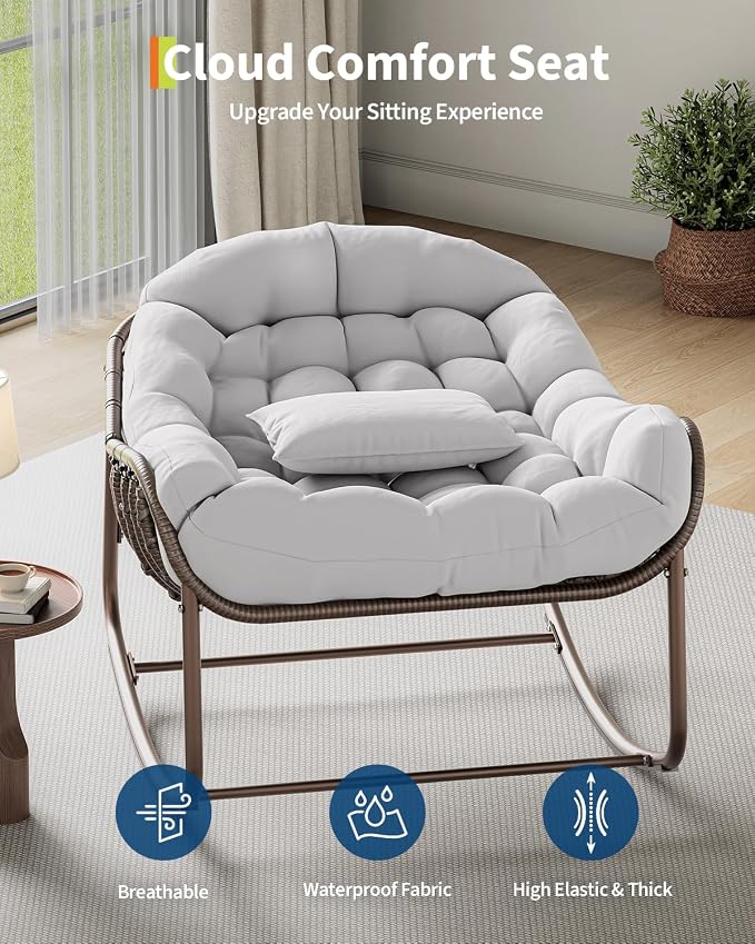 GarveeLife Outdoor Papasan Rocking Chair, Oversized Wicker Lounge Chair - Image 5