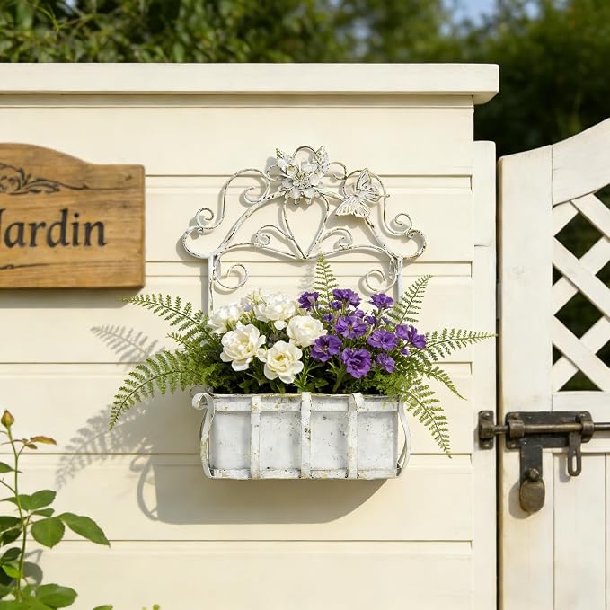 Rustic Metal Wall Planter Vintage Wall Mounted Flower Pot Farmhouse Distressed - Image 9