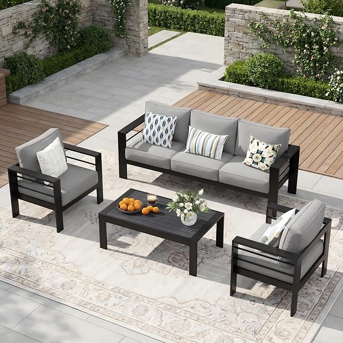 Solaste Aluminum Outdoor Patio Furniture Set, 5 Seats Patio Sectional Sofa by Solaste