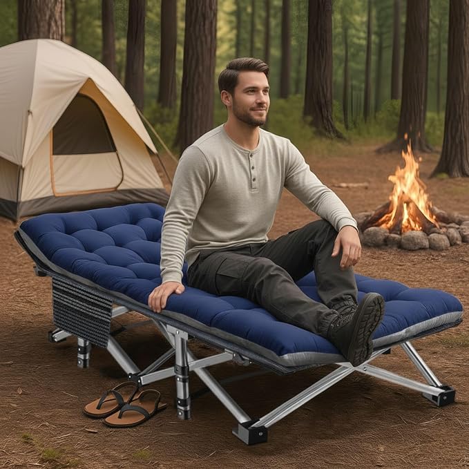 ABORON Camping Cot for Adult 28" Extra Wide, Heavy-Duty 1200D Oxford Cot for - Image 7