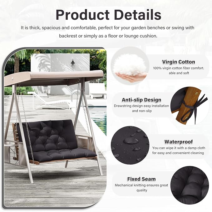 Porch Swing Cushion with Backrest, Waterproof Bench Cushion - Image 3