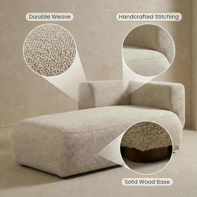 Boucle Chaise Lounge Chair Indoor Comfy Fluffy Lounge Sofa Upholstered Chaise - Image 6