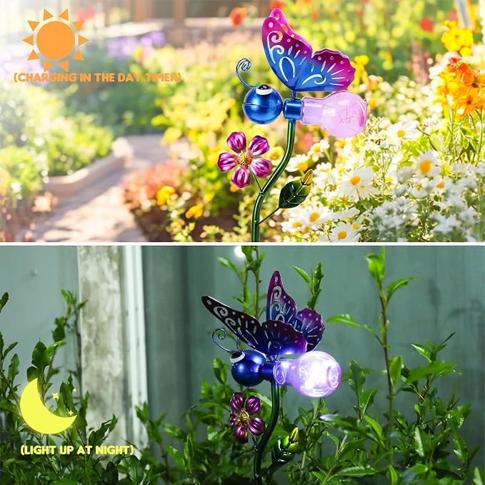 VCUTEKA Solar Garden Lights Metal Flower Decor Colorful Solar Pathway Light - Image 8