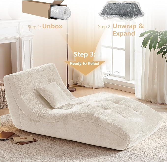 Chaise Lounge Chair with Curved Back, Modern Upholstered Recliner Sofa - Image 3