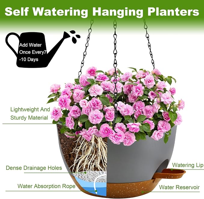 12 inch Hanging Planters for Indoor Plants, 2 Pack Self-Watering Hanging - Image 5