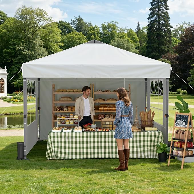 Pop Up Canopy Tent with Sidewalls, 10x10ft 10 Person Party Tent One Push Setup - Image 8