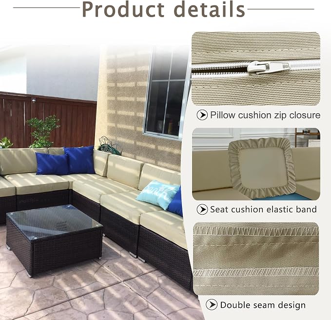 Sqodok Outdoor Cushion Covers 14Pcs Patio Cushion Slipcovers, Replacement - Image 6