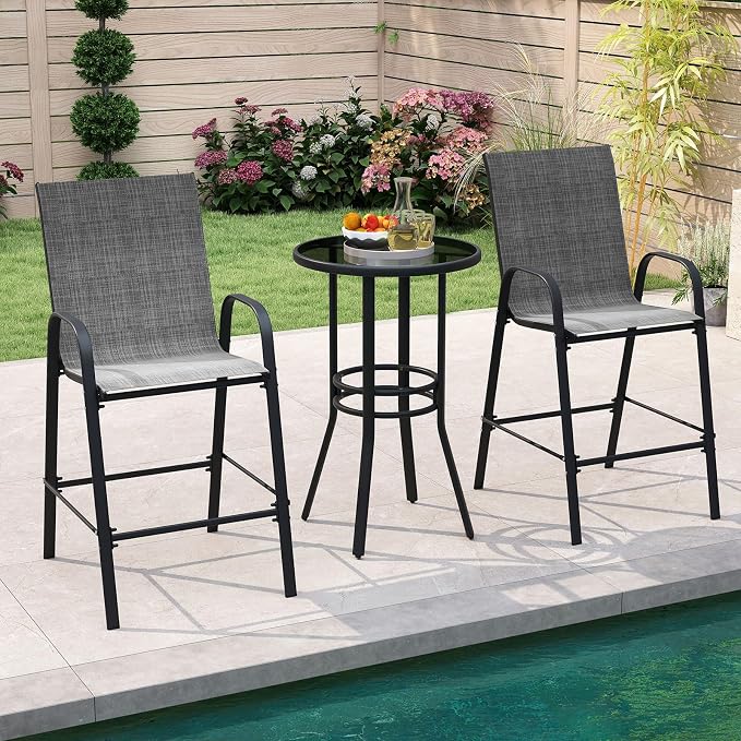 Tangkula Outdoor Bar Stools Set of 4, Enlarged Seat & Metal Frame, Tall Patio - Image 9