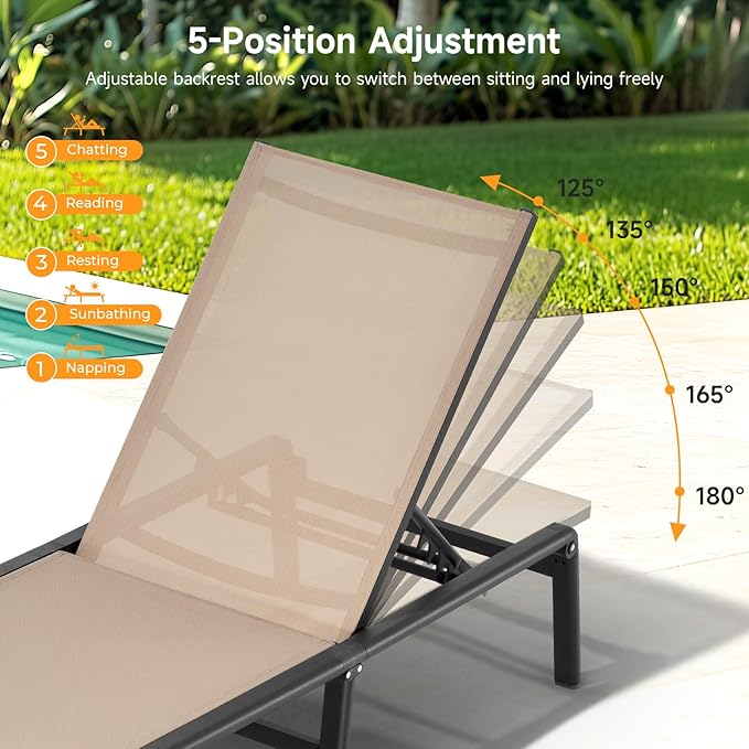 ONBRILL Aluminum Chaise Lounge Chair Outdoor, Foldable & Assembly Free Outdoor - Image 6
