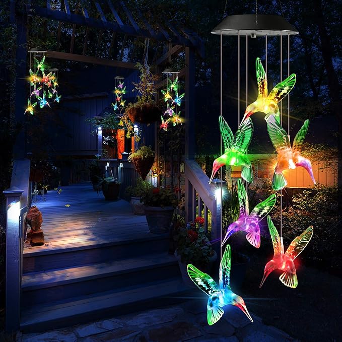 Toodour Solar Wind Chime, Color Changing Wind Chimes Hummingbird, LED - Image 6