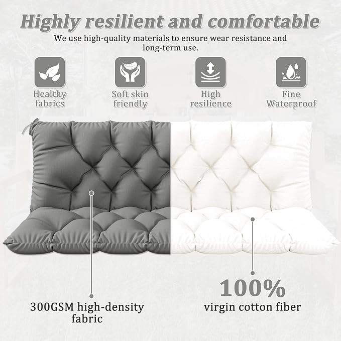 Porch Swing Cushion with Backrest 2-3 Seater Outdoor Bench Cushions Waterproof - Image 4