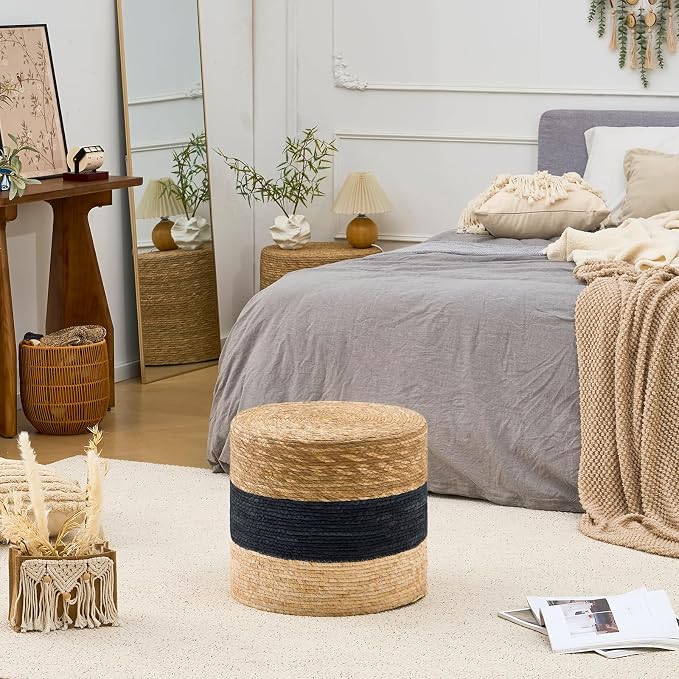 Wimarsbon 18'' Ottoman Pouf, Natural Braided Poof, Rustic Handweave Lounge - Image 7
