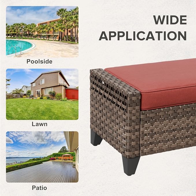 COOS BAY Modern 2 Piece Wicker Outdoor Ottomans, Patio Ottoman Foot Rest Set - Image 7