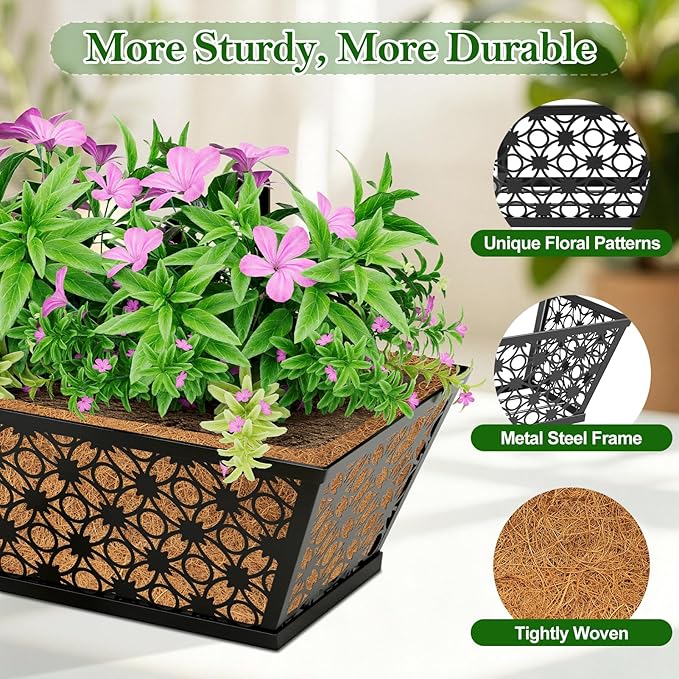 SPECILITE 24" Window Boxes Planters, Heavy Duty Metal Railing Planter Boxes - Image 3