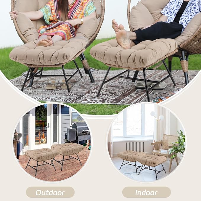 BULEXYARD 2 Pieces Outdoor Patio Ottomans, Indoor Outdoor Wicker Footrest - Image 9