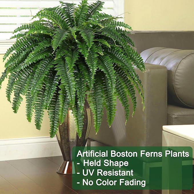 Single Silky Artificial Boston Fern Bush, 43Inch Large Artificial Ferns - Image 3