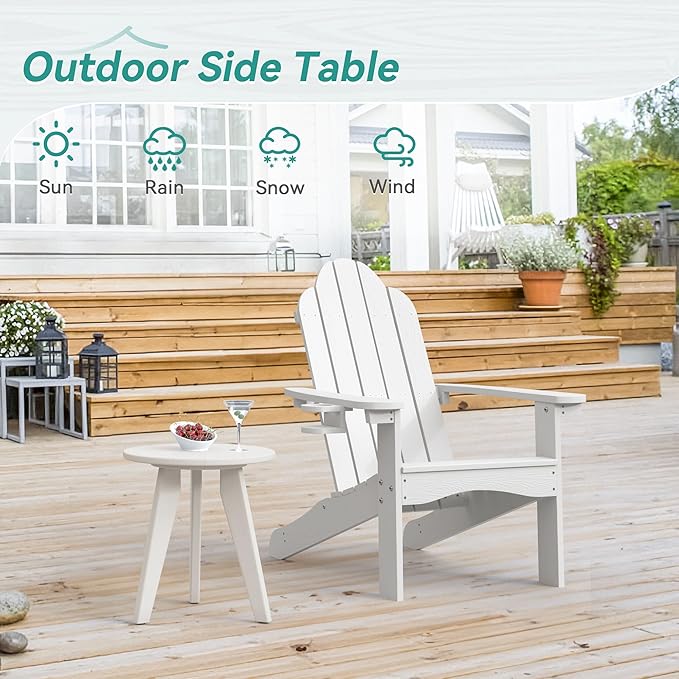 HDPE White Round Outdoor Table, Weather-Resistant, 15.8x15.8x16.7 inches - Image 4