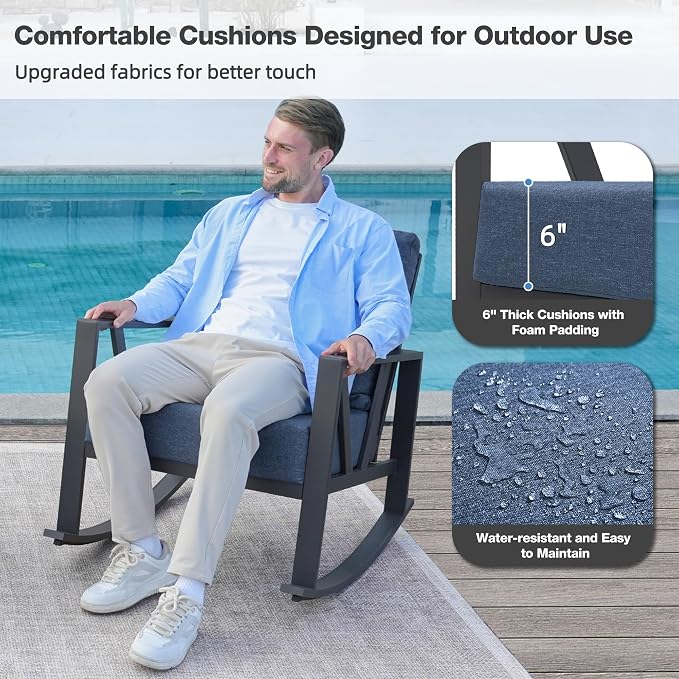 Outdoor Patio Rocking Chairs Set of 2, 3 Pieces Patio Porch Furniture Set - Image 4