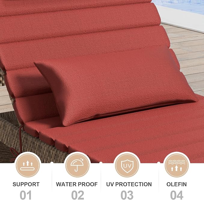 2PCS Outdoor Water-Resistant Olefin Chaise Lounge Cushions - Image 8
