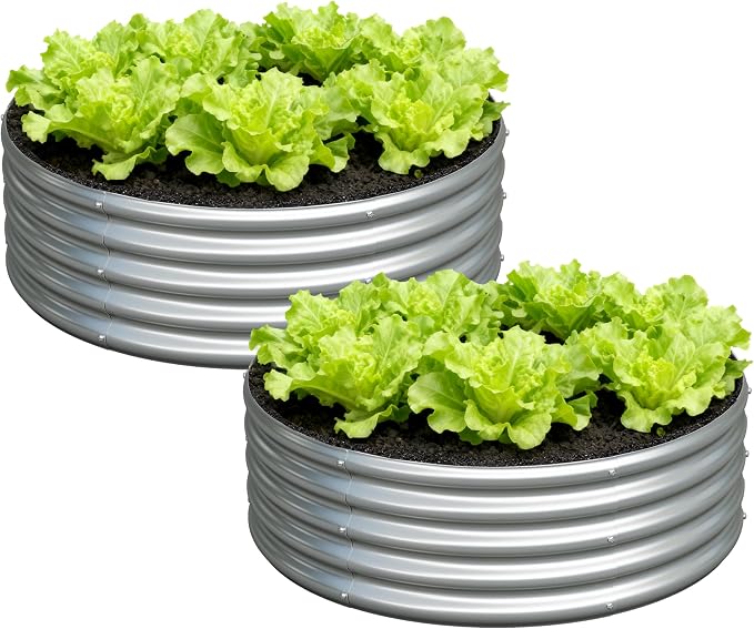 3x3x1ft Galvanized Round Raised Garden Bed, Outdoor Planter Box Metal Patio Kit by Foxlang