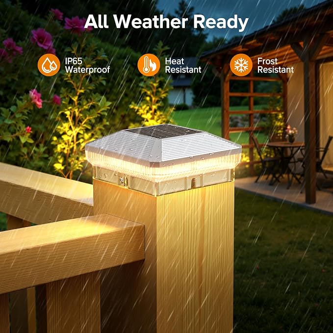 LETMY 6 Pack Solar Post Cap Lights Outdoor, 40 Brighter LEDs 4x4 Fence Post - Image 7
