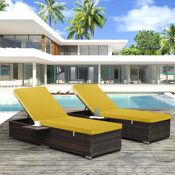 Outdoor Chaise Lounge Cushion Set of 2, Fadesafe Water-Repellent Lounge Deck - Image 2
