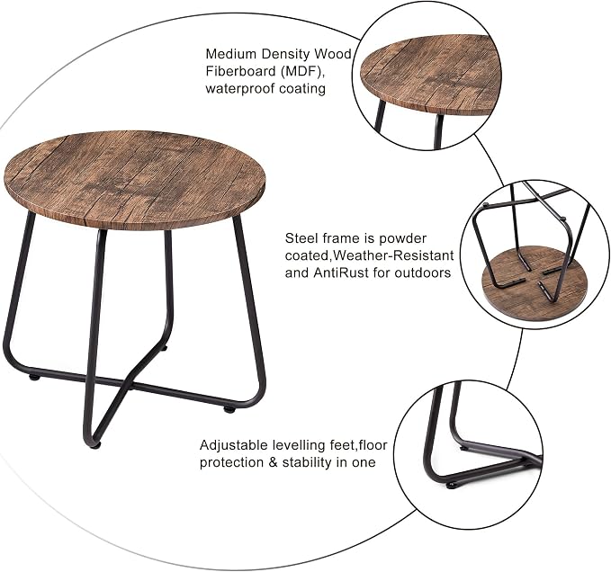 VECELO 17.7 inch Small Round Outdoor Side Table, Patio End Table, Waterproof - Image 6