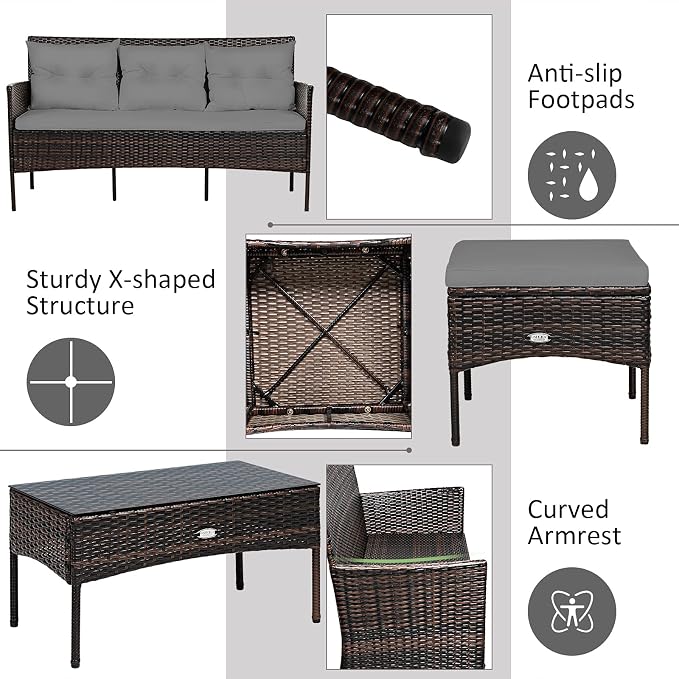 Tangkula 3 Pieces Patio Conversation Set, All Weather Outdoor PE Rattan Wicker - Image 6