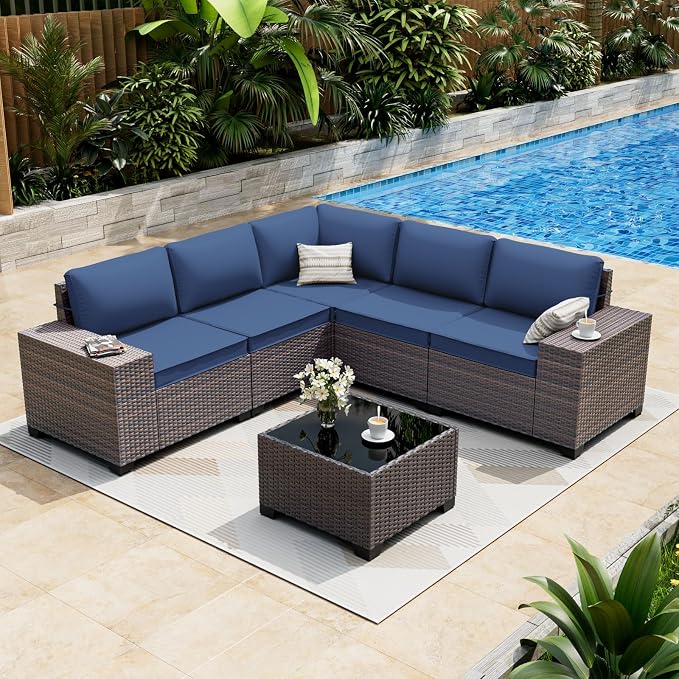 ALAULM 6 Pieces Patio Furniture Set, Oversized Seat/Armrest and High Back by ALAULM
