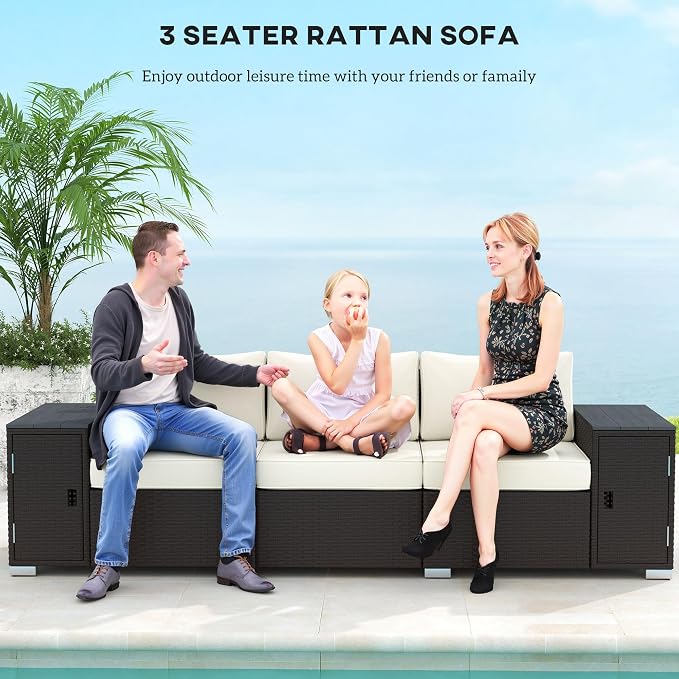 Outsunny 3 Seater Wicker Sofa - Image 4