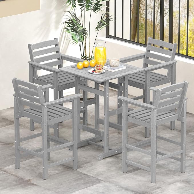 Tangkula Patio Adirondack Chairs Set of 2, HDPE Bar Height Chair - Image 5
