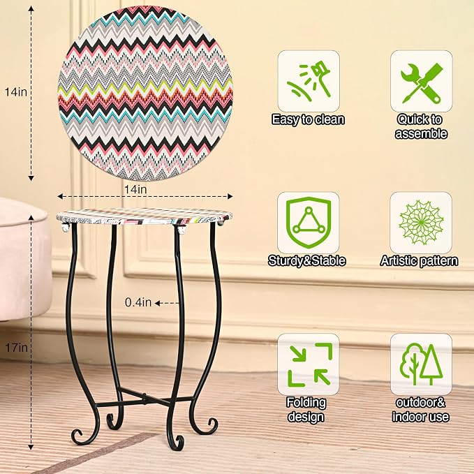 Patio Side Table, Versatile 14" Round Side Table Metal Stand - Image 2