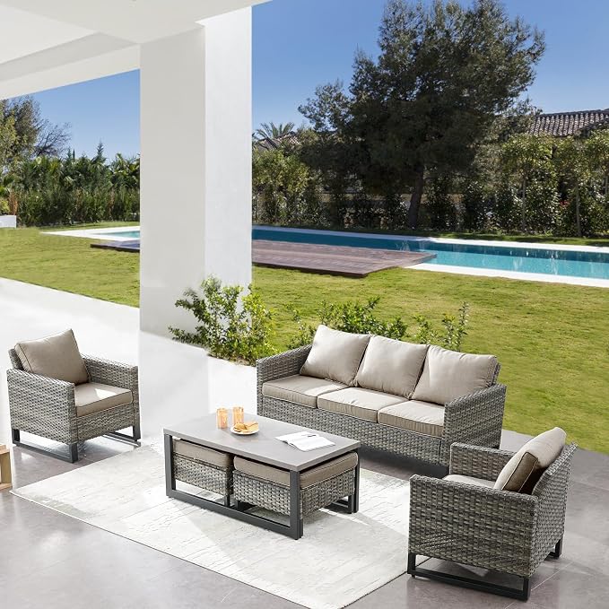 Belord 6 Piece Outdoor Furniture Patio Wicker Sofa Set, Oversize Outdoor Dining - Image 2