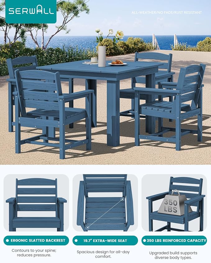 SERWALL Outdoor Dining Set for 4, HDPE Square Table and Chairs Set All Weather - Image 4
