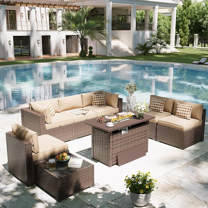 Aoxun Patio Furniture Set with Fire Pit Table, 8 Piece Outdoor Sectional Sofas - Image 2