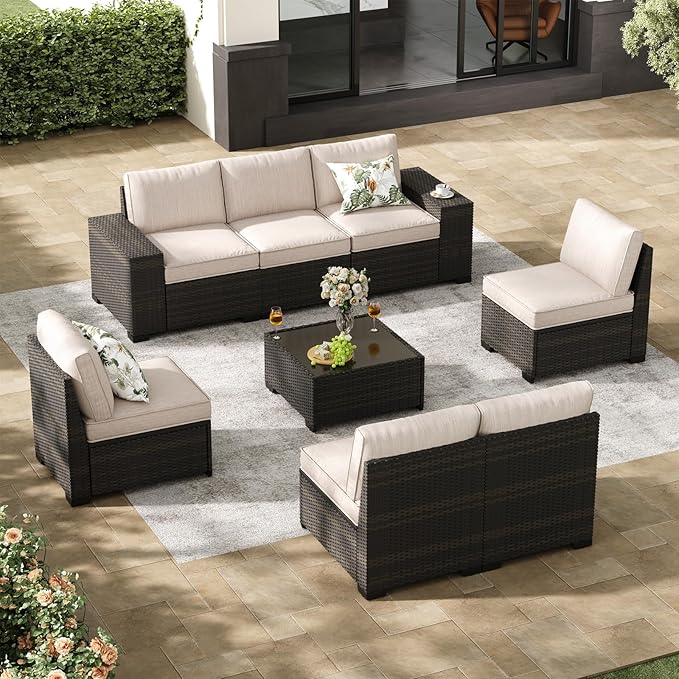 Jing's Villa 8-Piece Patio Furniture Set, All-Weather Outdoor Wicker Sectional by JingsVillaOutdoorFurniture