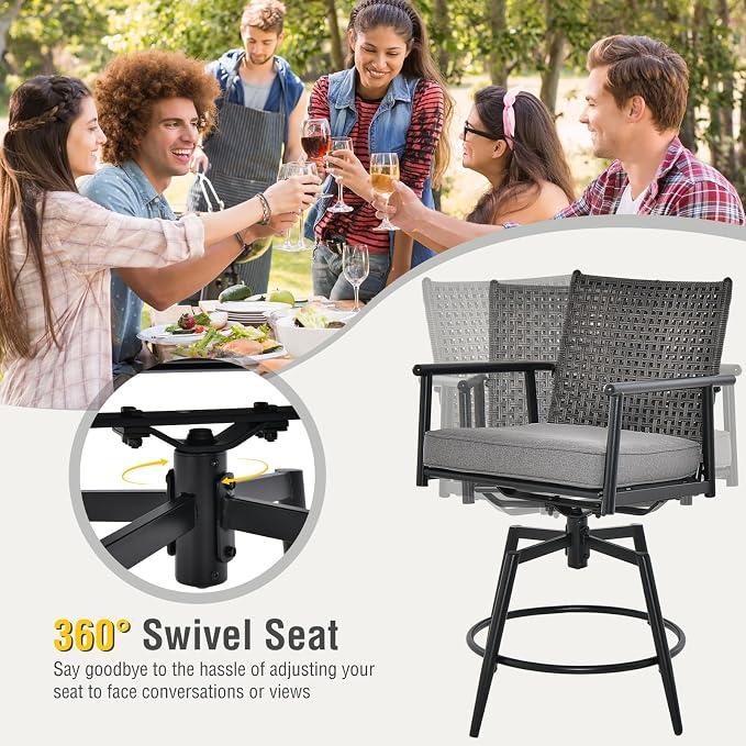 Tangkula Patio Swivel Bar Stools Set of 2, Outdoor Counter Height Bar Chairs - Image 6