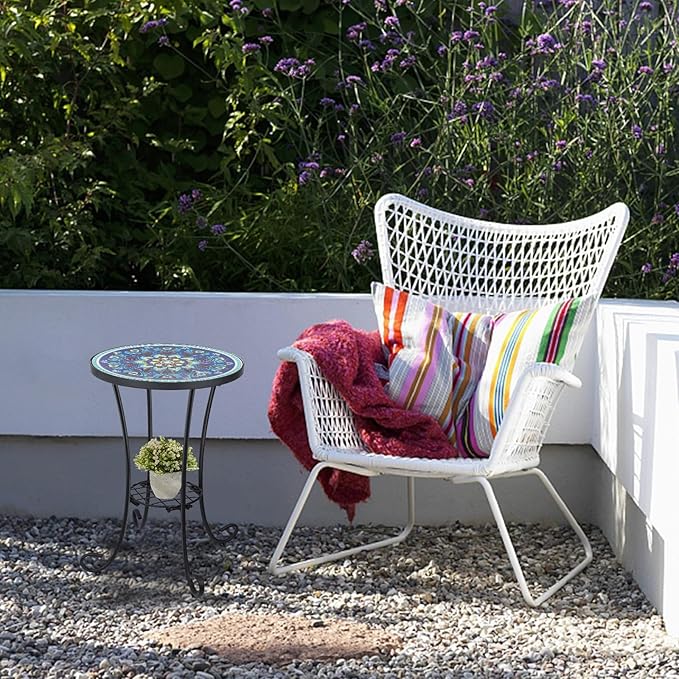 VCUTEKA Outdoor Side Table Mosaic Patio Table Accent Tables Mosaic Tile Top - Image 5
