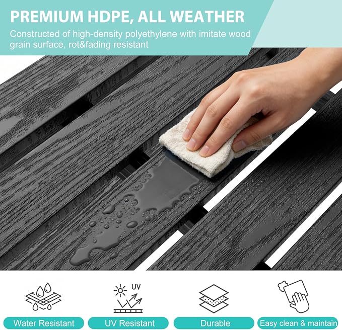 Outdoor Bench with Cup Holder All-Weather HDPE Fade Resistant Garden Bench 660 - Image 5