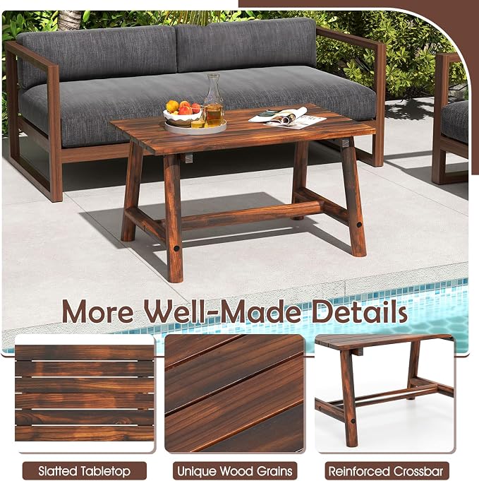 Tangkula Outdoor Coffee Table, Solid Wood Patio Desk - Image 8