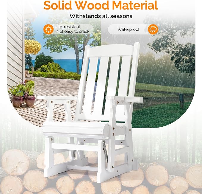 VINGLI Outdoor Glider Chair Wood Patio Glider - Image 6
