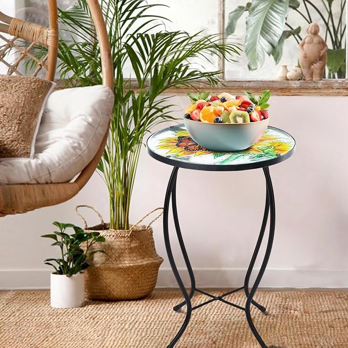 VCUTEKA Patio Side Table Outdoor Accent Table Bistro Coffee Table Plant End - Image 8