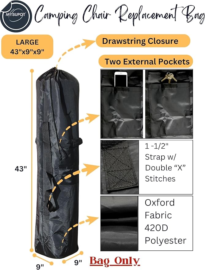 43"x9"x9" Replacement Bag for Folding Camping Chair, Camp Chairs, Yoga Mat - Image 3