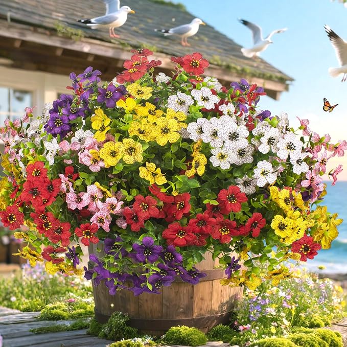 20 Bundles Artificial Flowers for Outdoors, UV Resistant Fake Plants Flowers by Grunyia