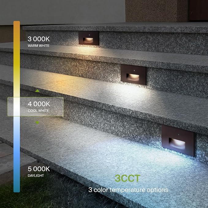 ASD LED Recessed Step Light Fixture, Dusk to Dawn Outdoor Tread Lighting | 3CCT - Image 4