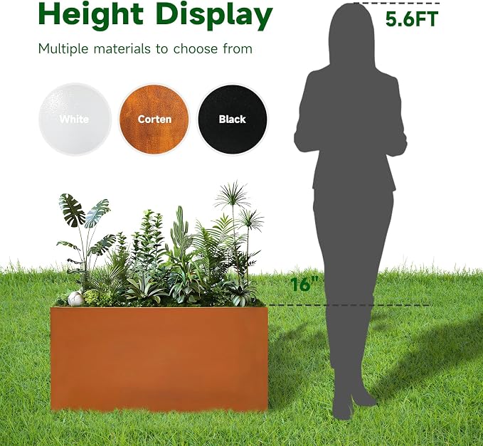 Corten Steel Corner Metal Planter Box L36 x W12 x D16 Rusted Garden Steel - Image 3