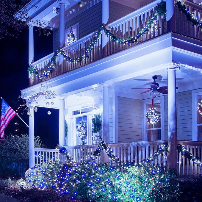 JMEXSUSS 2 Pack Blue and White Solar Christmas Lights, Each 33FT 100 LED Solar - Image 4